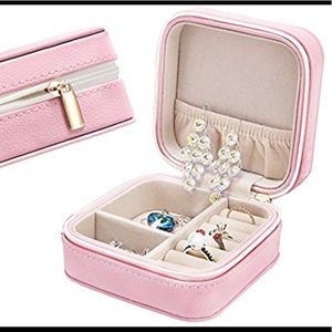 Faux Pink Leather Mini Travel Jewelry Box